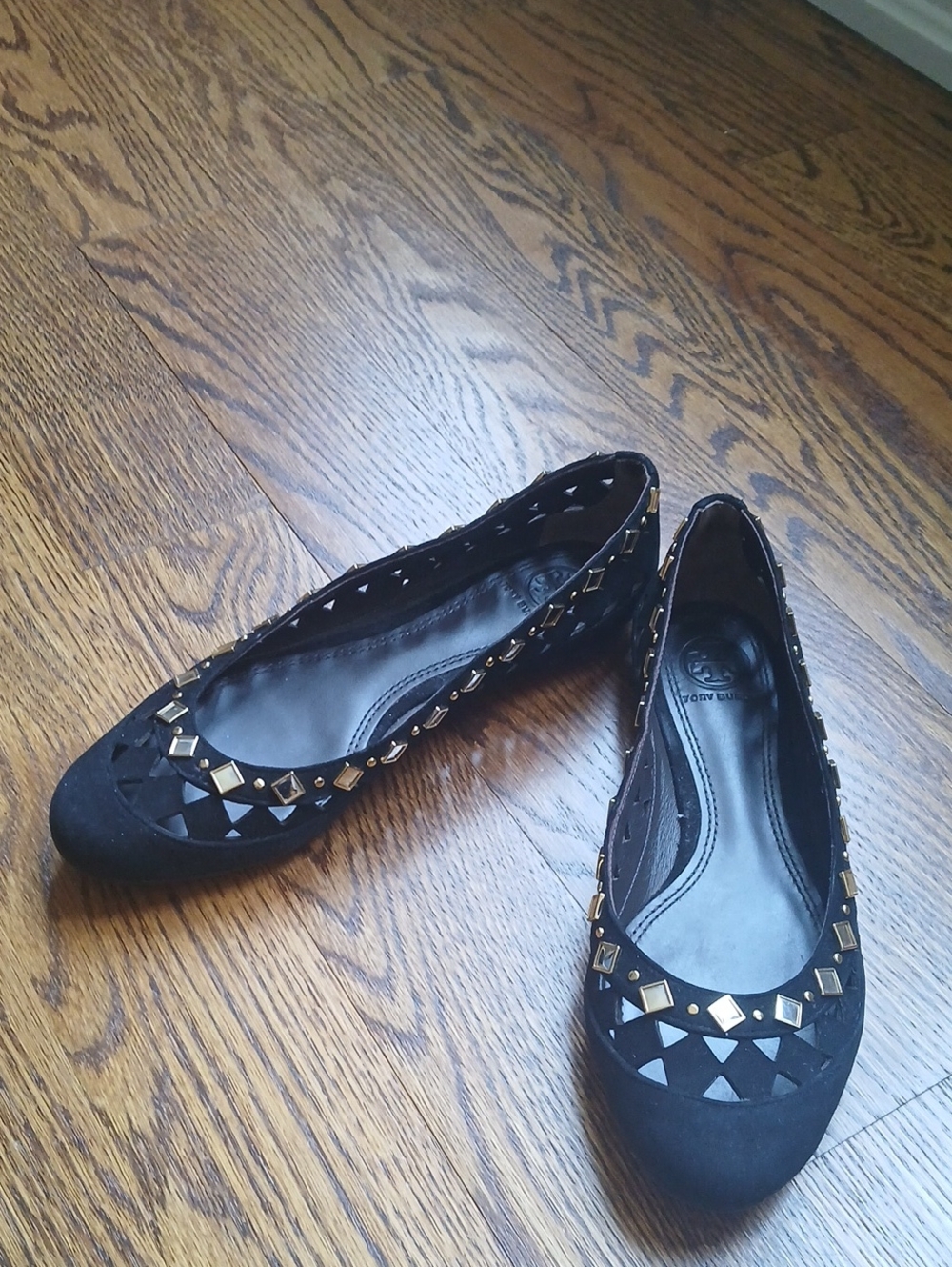 Tory Burch Black Studded Ballet Suade Flats
